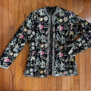 Reversible Boxy Cotton Jacket–Floral & Vine Print w Kantha-Style Quilting–Small